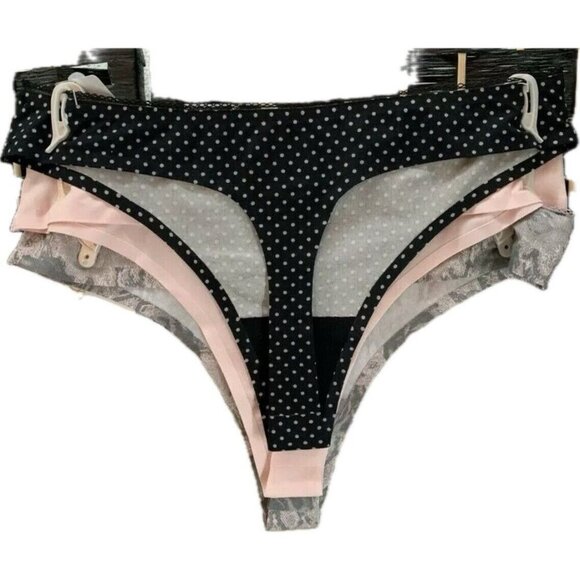 Jessica Simpson L Gray Floral-Pink-Black Polka Dot No Line Thong Panties-3-Pk - Picture 4 of 7